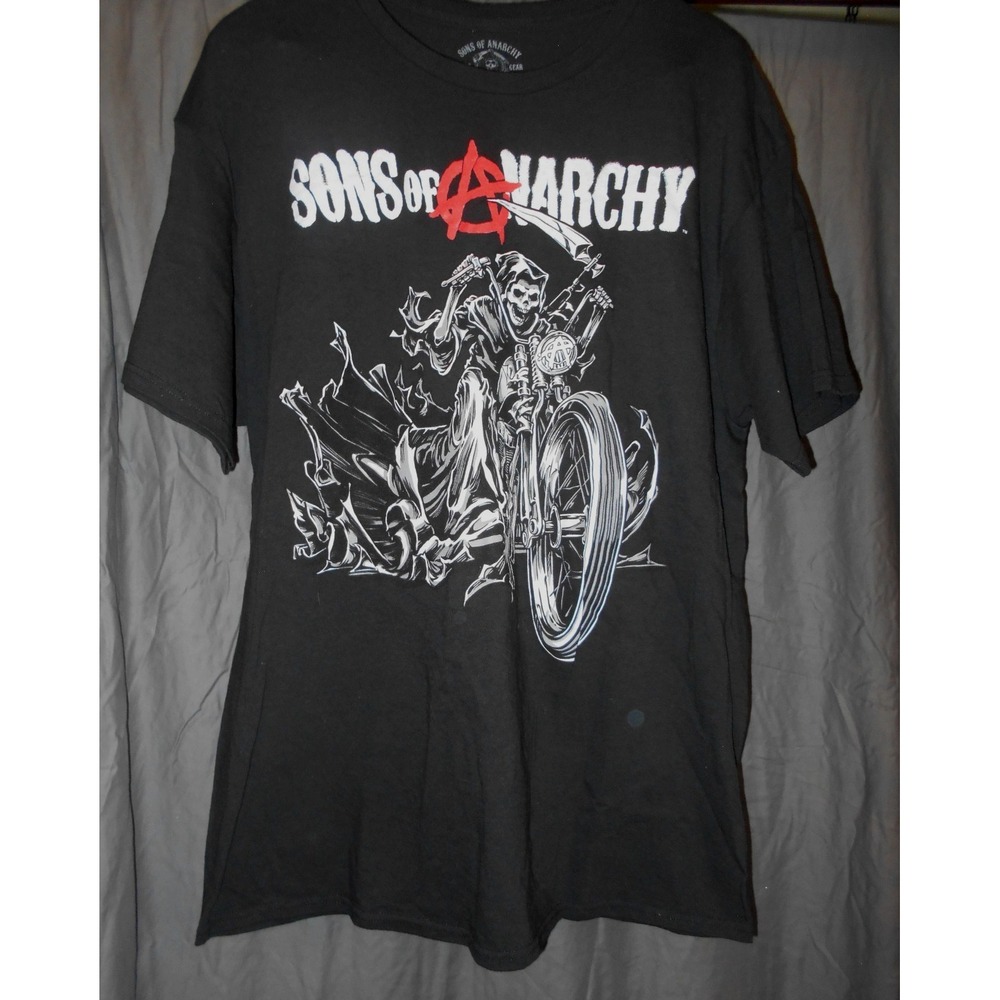 Sons of Anarchy Reaper Harley Motorcycle Men's Black Graphic Cotton T-Shirt  XL